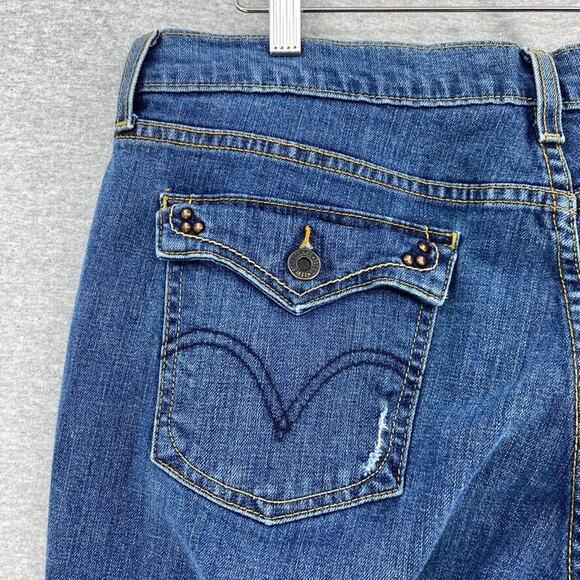 Levi 515 Jeans Womens 16 Medium Blue Denim Boot Cut Distressed 5 Pocket Stretch - Picture 9 of 16